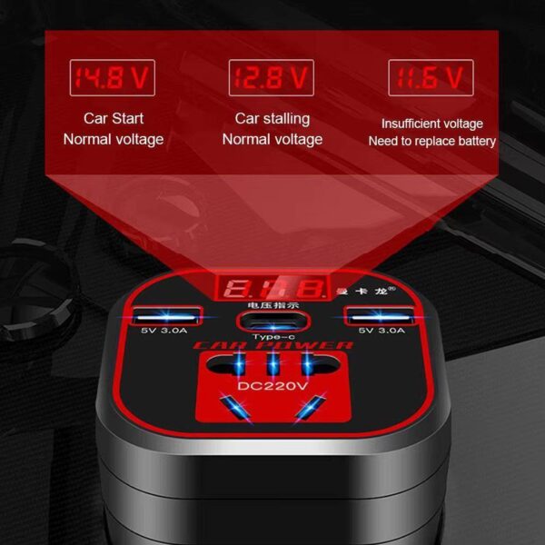 🚗 Convertisseur Allume-Cigare 5-en-1–200W, 2 Prises 220V+3 USB